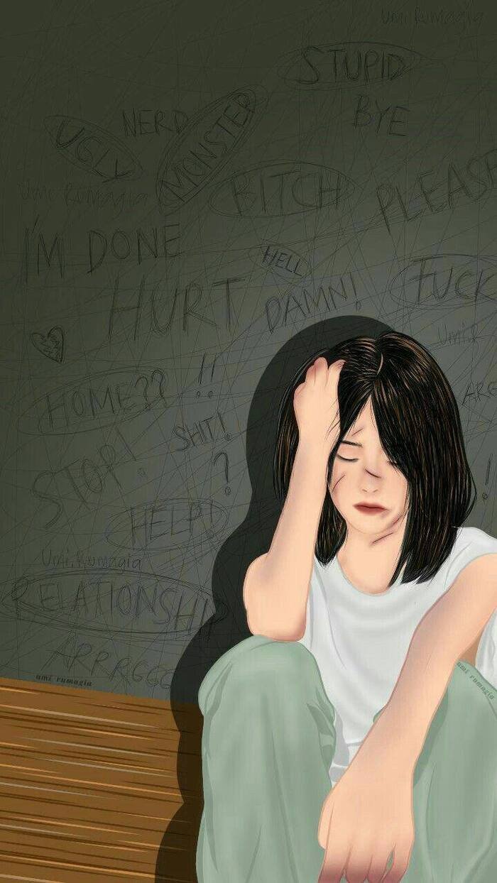 sad girl cartoon down mood 4k