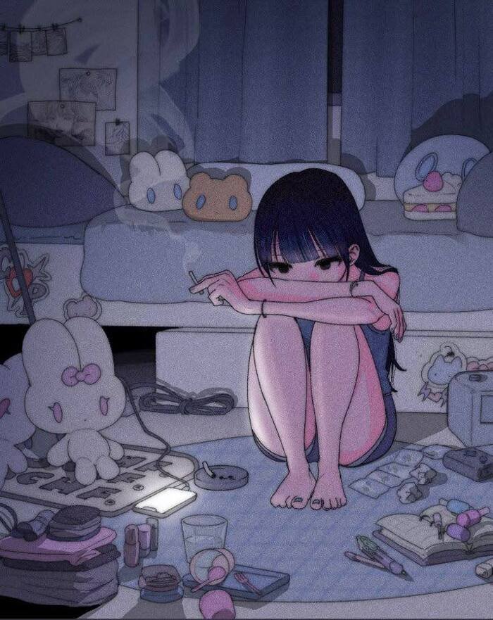 sad girl cartoon down mood