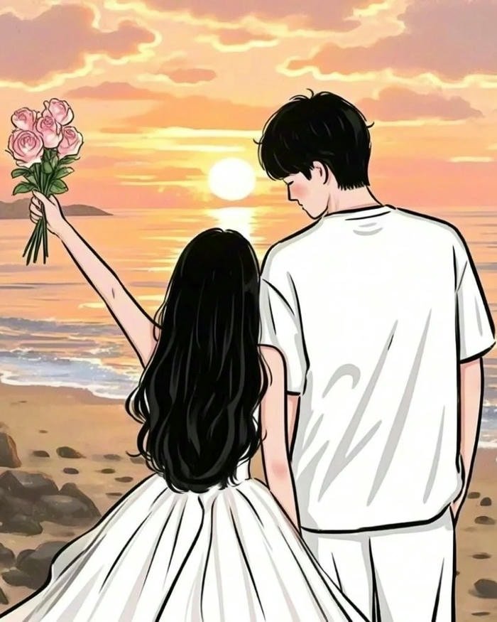 adorable cartoon couple dp kissing under lights.