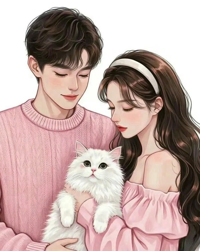 cartoon couple dp with dreamy background scene.