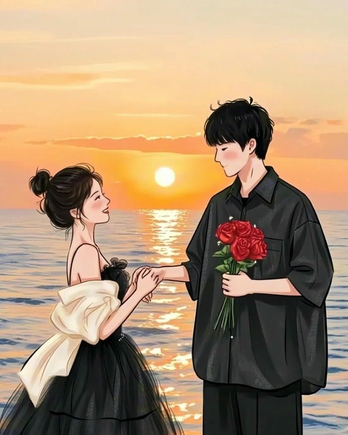 cartoon couple dp with pastel color background.