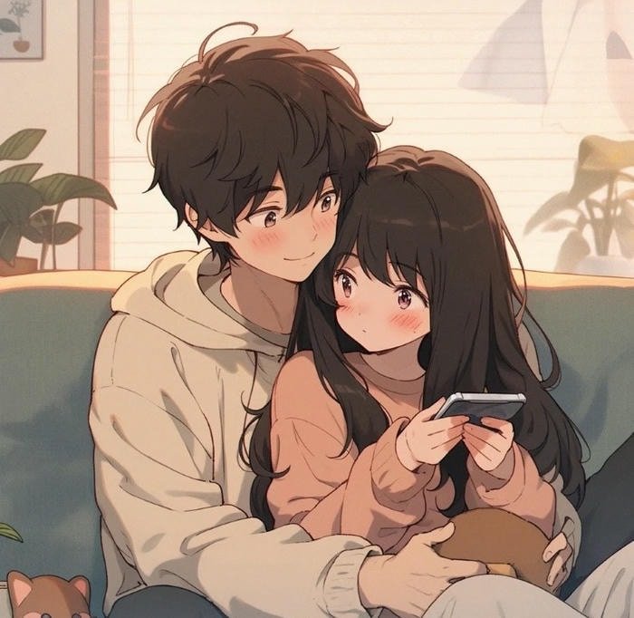 cute anime couple dp night view