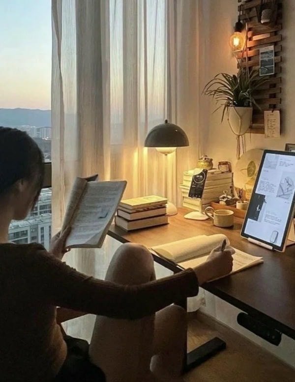 modern study girl dp in quiet study room.