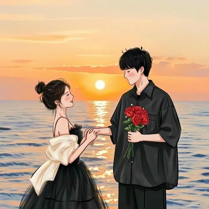 romantic cartoon couple dp in sunset scene.