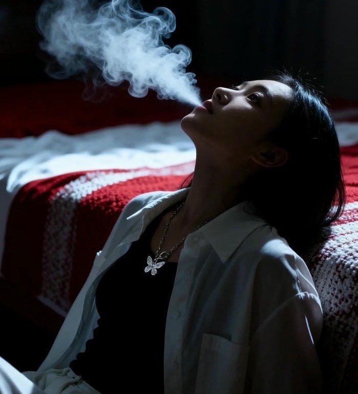 smoking girl dp in black and white photography style.