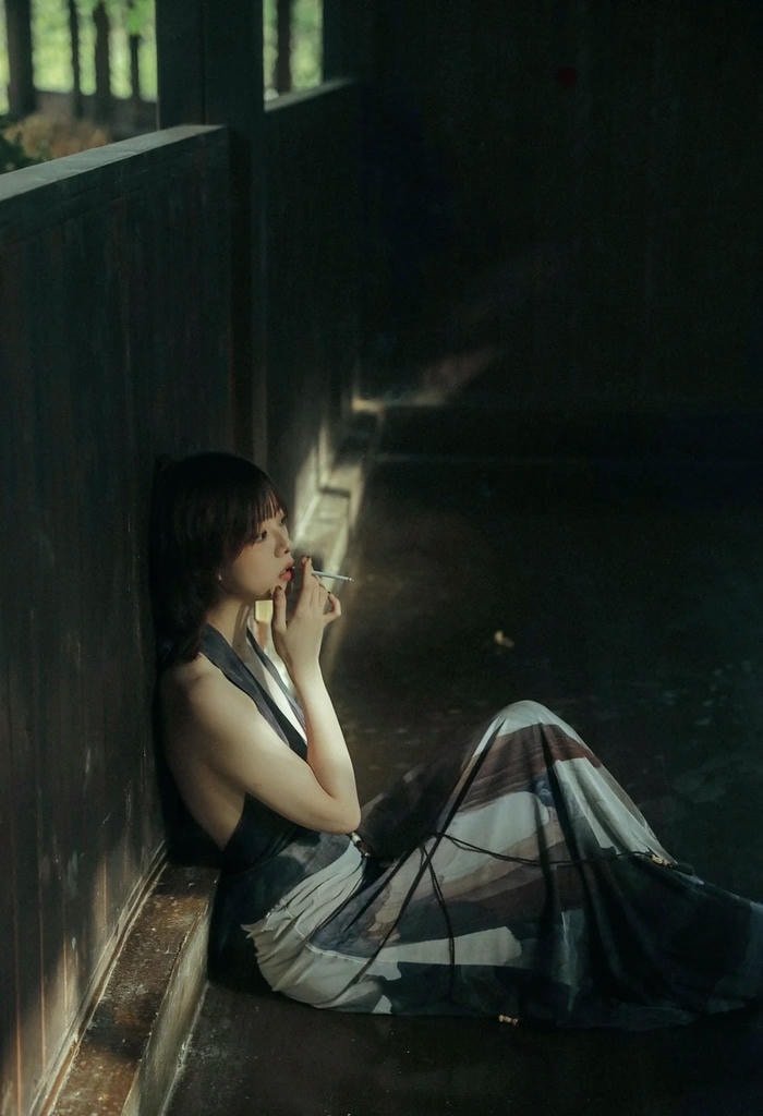 smoking girl dp under neon light atmosphere.