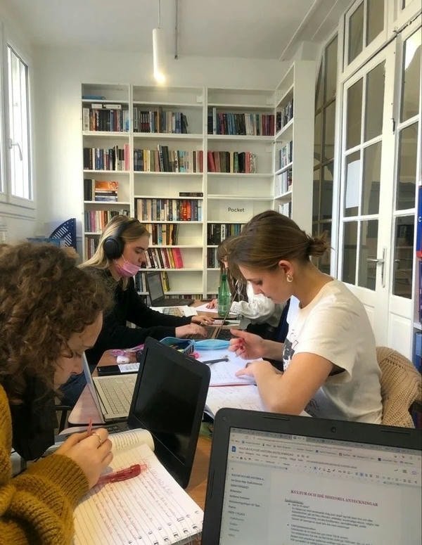 stylish study girl dp with coffee and notebook.