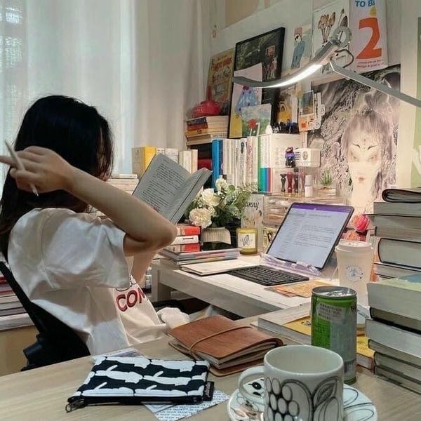 stylish study girl dp with elegant desk setup.