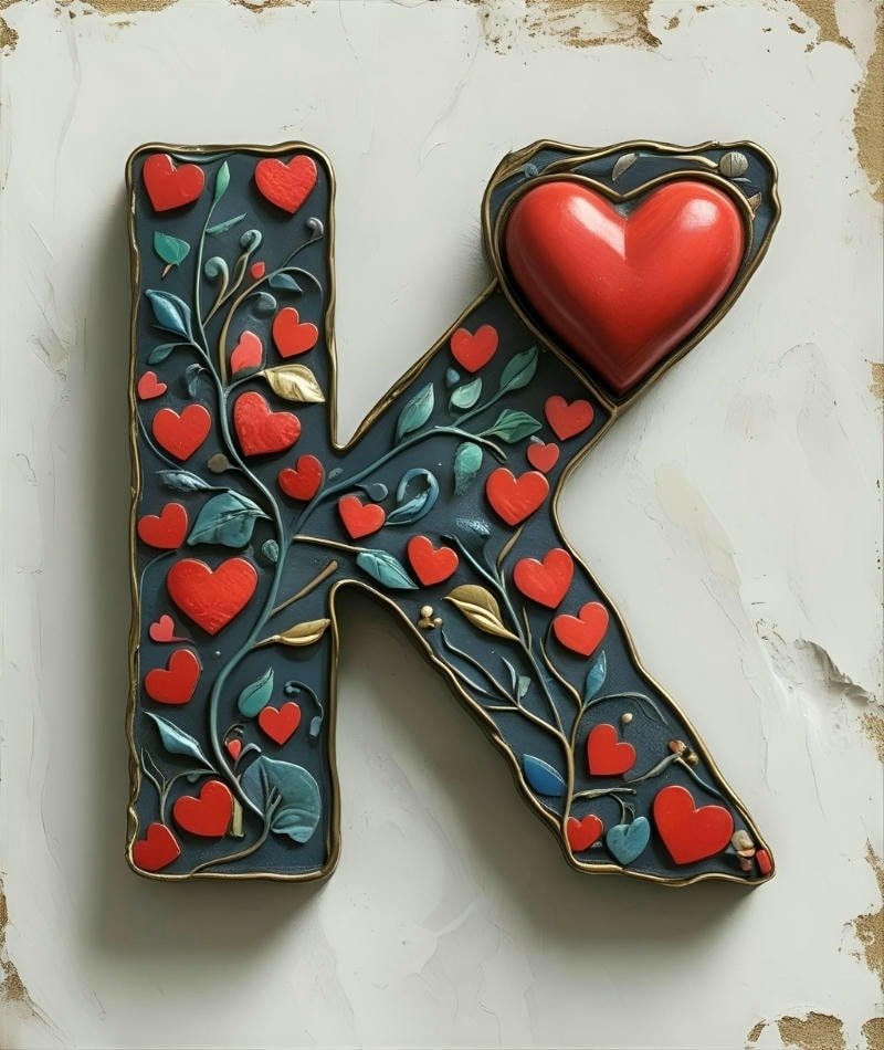 k name in red heart dp