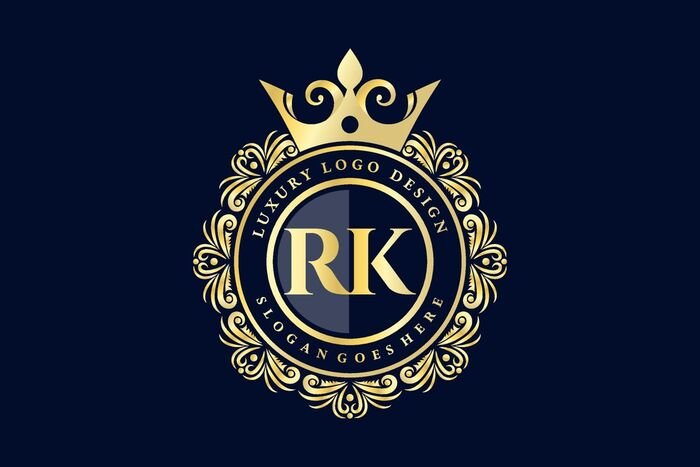 RK Initial Letter Gold calligraphic feminine floral hand drawn h